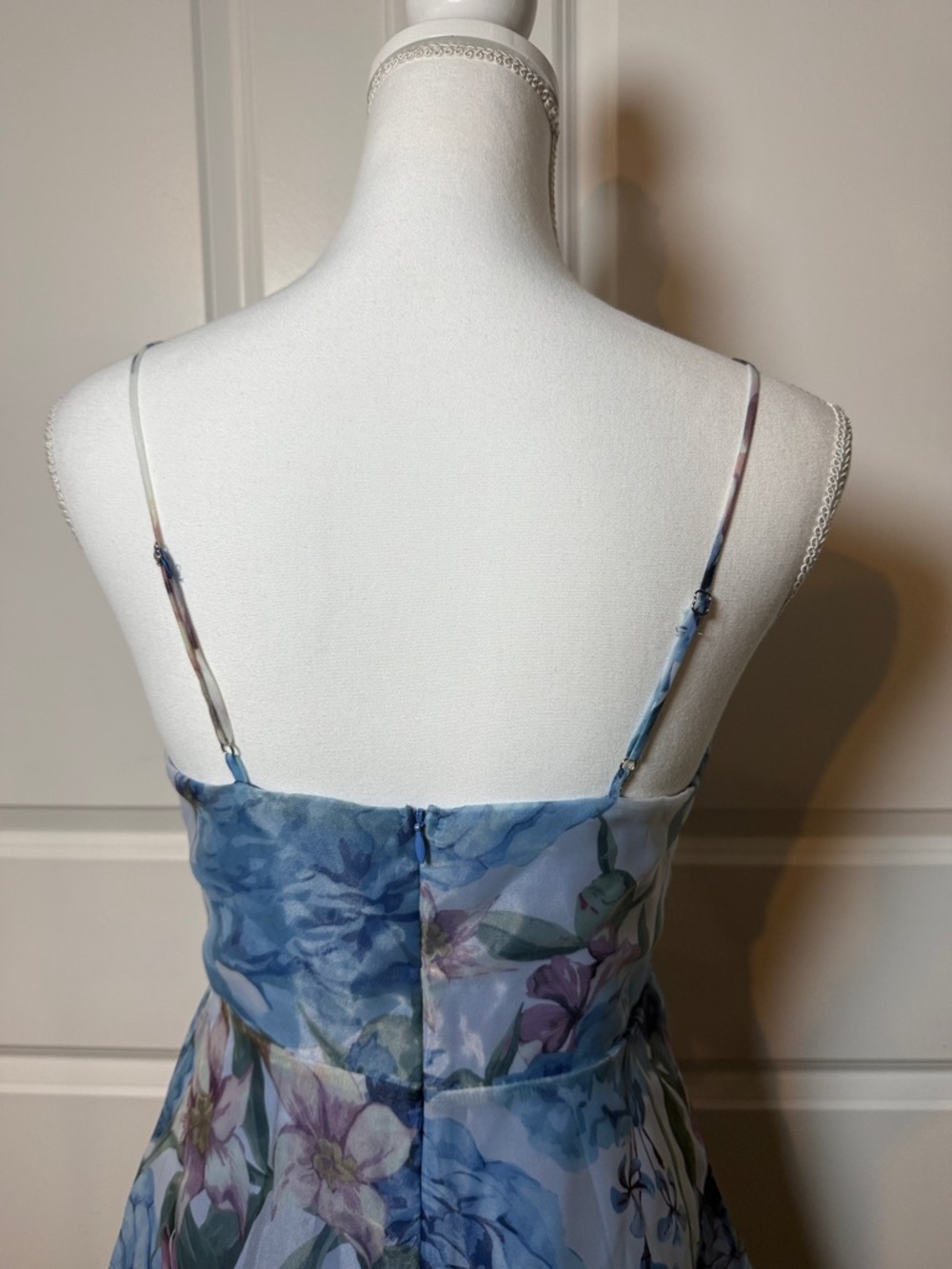 Lulu's Blue Floral V-Neck Cutout Spaghetti Strap Maxi Dress - Picture 9 of 11